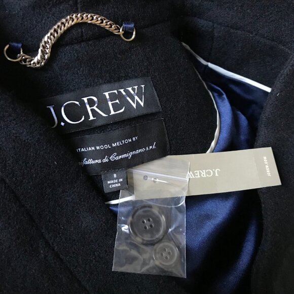 NWT JCrew Palais Top Coat Jacket Womens 8 Black Italian Melton Wool BU452 NEW - Picture 2 of 10